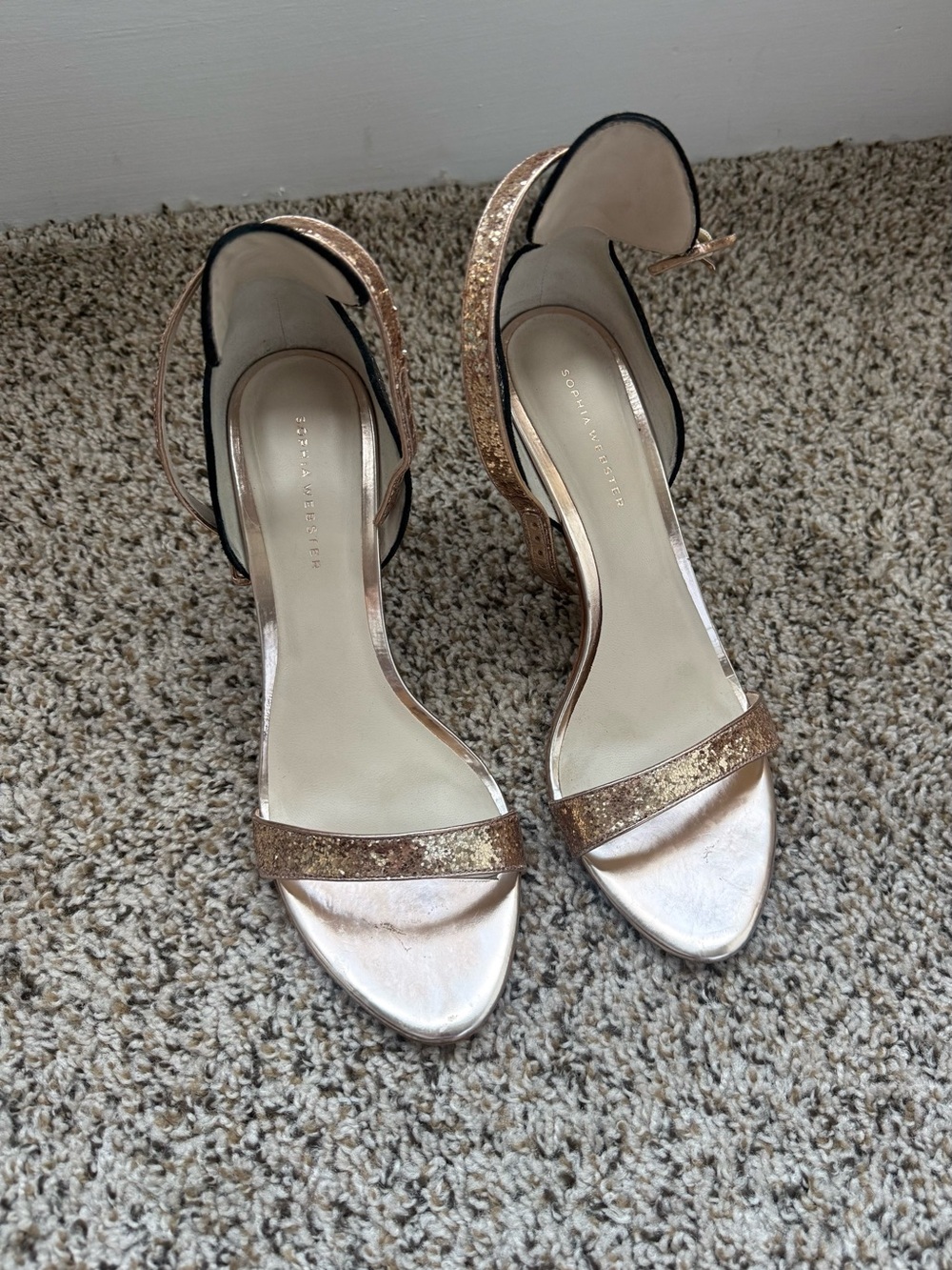 Sophia Webster Rose Gold Glitter Ankle-Strap Heels